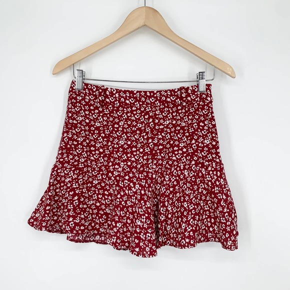 ZARA Printed Bermuda Skort Floral Mini Skirt, Red - Picture 7 of 11